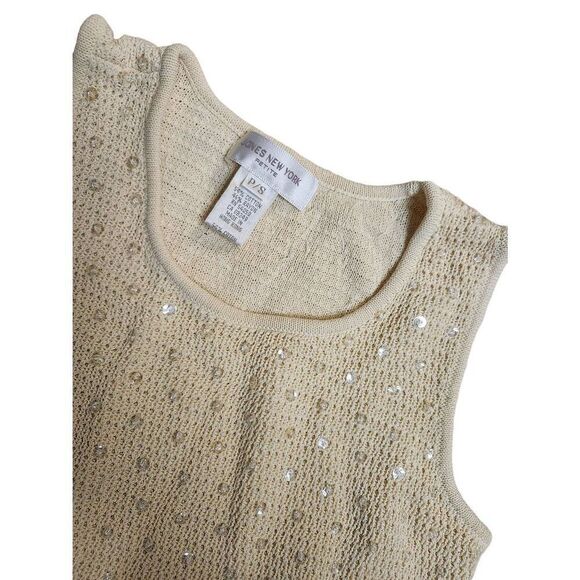 90s Vintage Jones New York Knit Tank Sleeveless Bling Sequins Butter Yellow - Picture 2 of 3